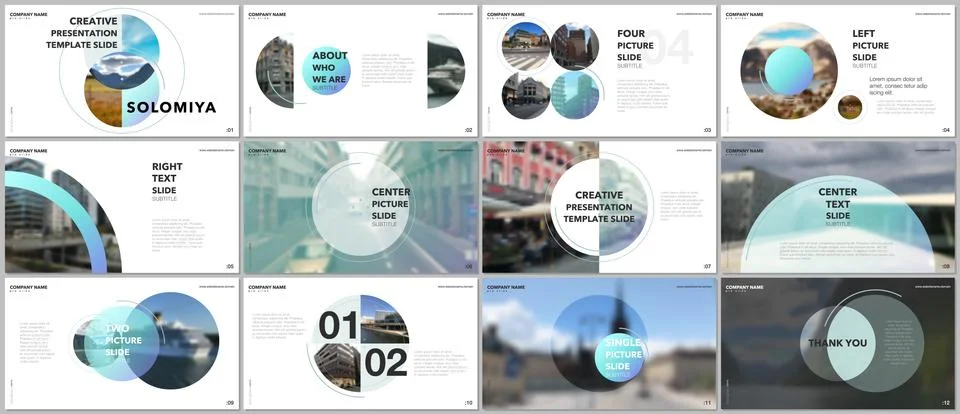 Minimal presentations design, portfolio vector templates with circle elements on Stockillustratie