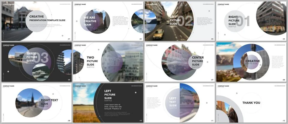 Minimal presentations design, portfolio vector templates with circle elements on Illustrazione stock