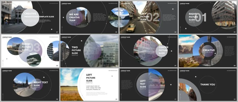 Minimal presentations design, portfolio vector templates with circle elements on Illustrazione stock