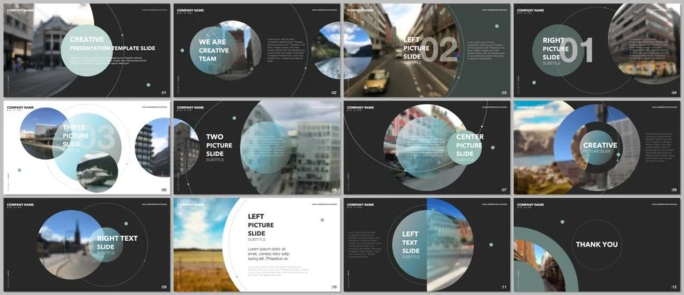 Minimal presentations design, portfolio vector templates with circle elements on Illustrazione stock