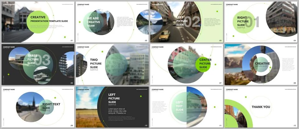 Minimal presentations design, portfolio vector templates with circle elements on Illustrazione stock