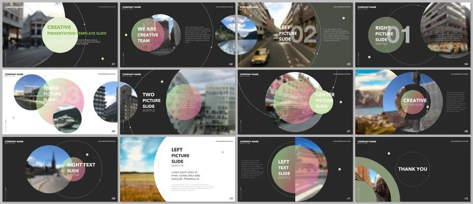Minimal presentations design, portfolio vector templates with circle elements on Stock Illustration