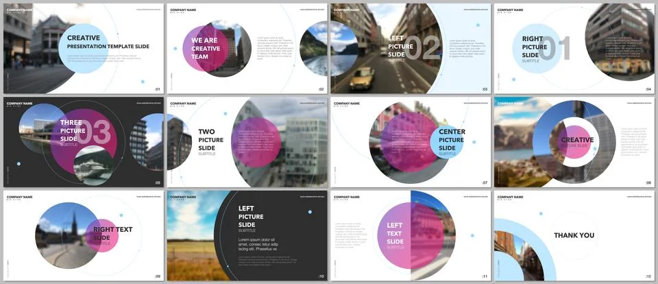 Minimal presentations design, portfolio vector templates with circle elements on Illustrazione stock