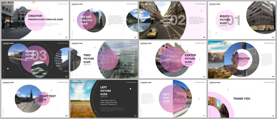 Minimal presentations design, portfolio vector templates with circle elements on Illustrazione stock