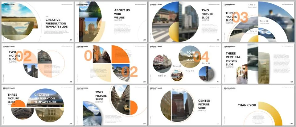 Minimal presentations design, portfolio vector templates with circle elements on Stockillustratie