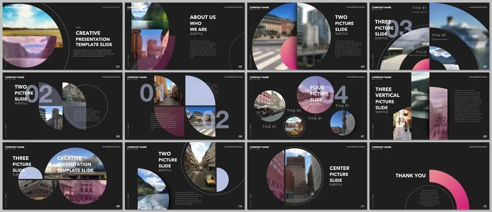 Minimal presentations design, portfolio vector templates with circle elements on Stock Illustration