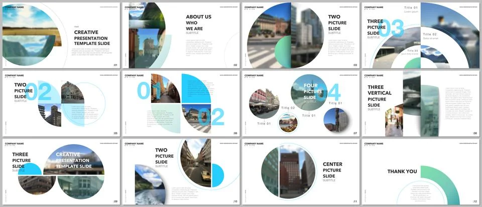 Minimal presentations design, portfolio vector templates with circle elements on Stockillustratie