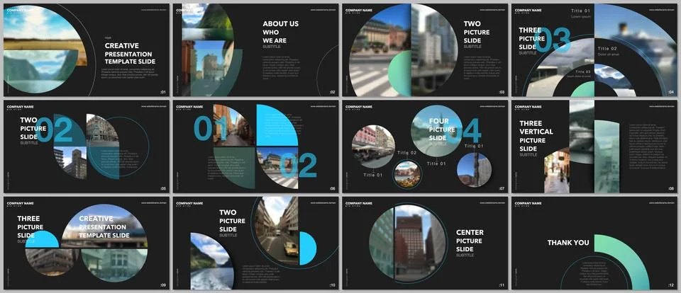 Minimal presentations design, portfolio vector templates with circle elements on Stock Illustration