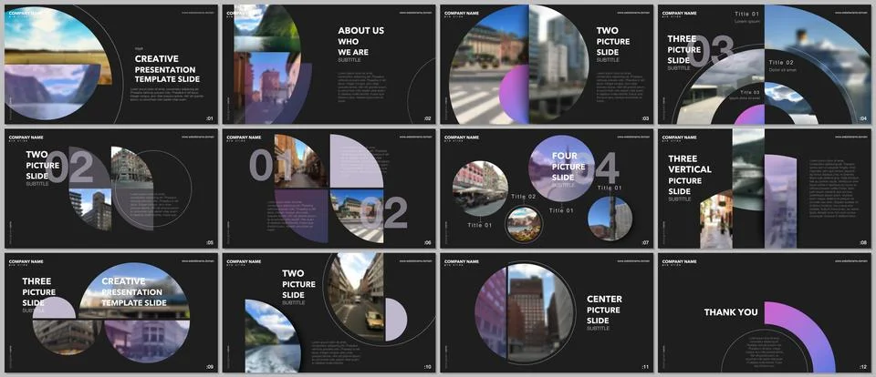 Minimal presentations design, portfolio vector templates with circle elements on Stockillustratie