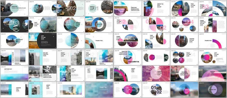 Minimal presentations design, portfolio vector templates with circle elements on Stock Illustration