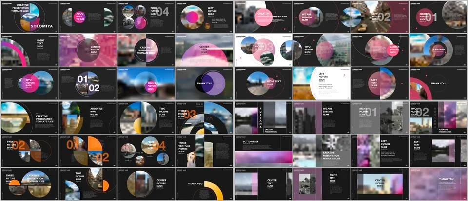 Minimal presentations design, portfolio vector templates with circle elements on Stockillustratie