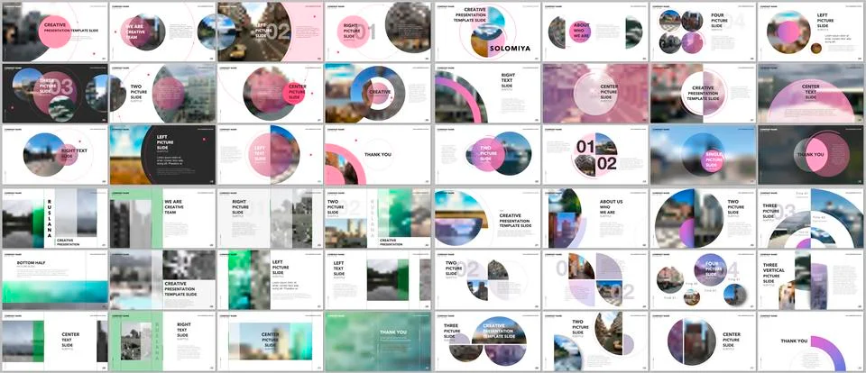 Minimal presentations design, portfolio vector templates with circle elements on Stock Illustration