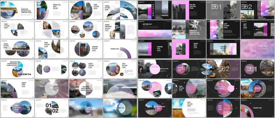 Minimal presentations design, portfolio vector templates with circle elements on Illustrazione stock