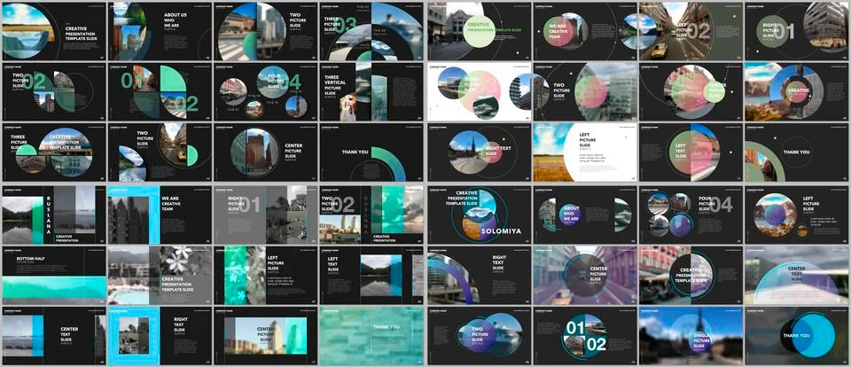 Minimal presentations design, portfolio vector templates with circle elements on 스톡 일러스트