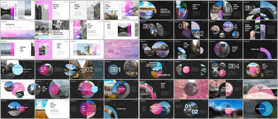 Minimal presentations design, portfolio vector templates with circle elements on Illustrazione stock