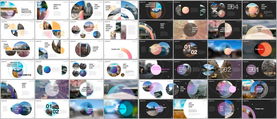 Minimal presentations design, portfolio vector templates with circle elements on Stock Illustration