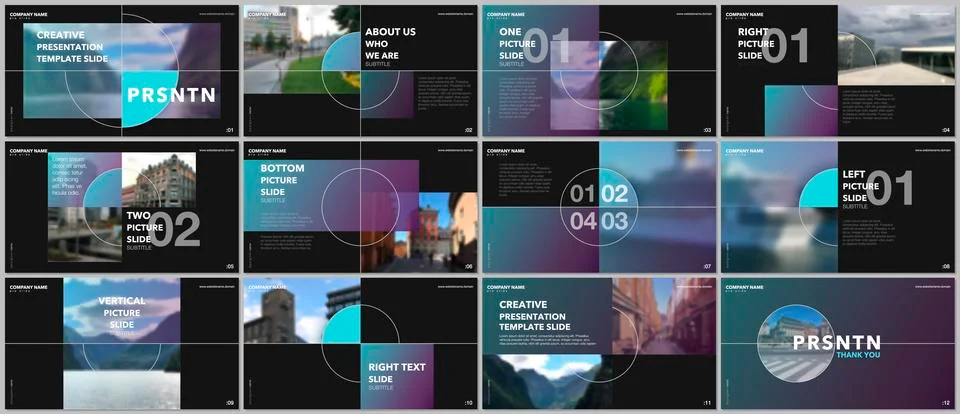 Minimal presentations design, portfolio vector templates with elements on black Stock Illustration