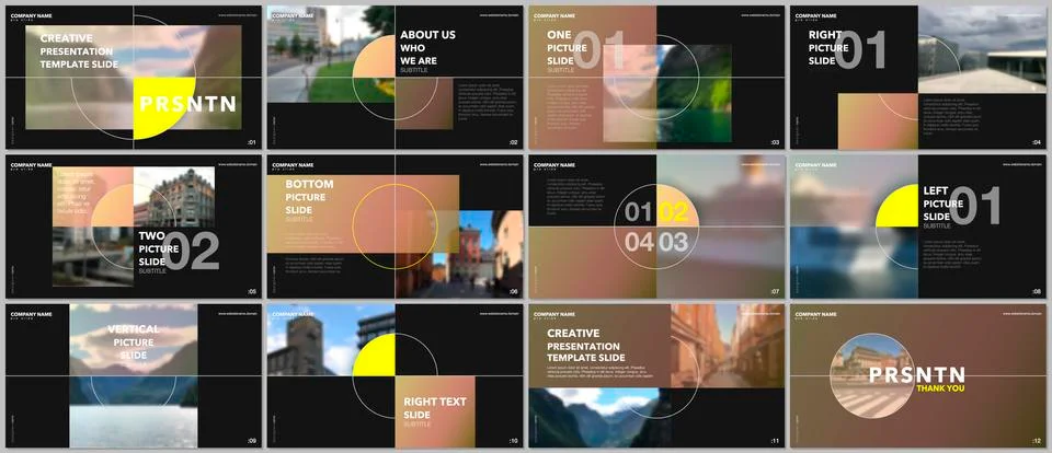 Minimal presentations design, portfolio vector templates with elements on black 스톡 일러스트