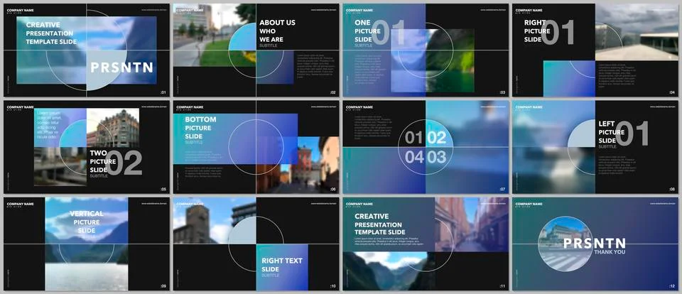 Minimal presentations design, portfolio vector templates with elements on black 스톡 일러스트