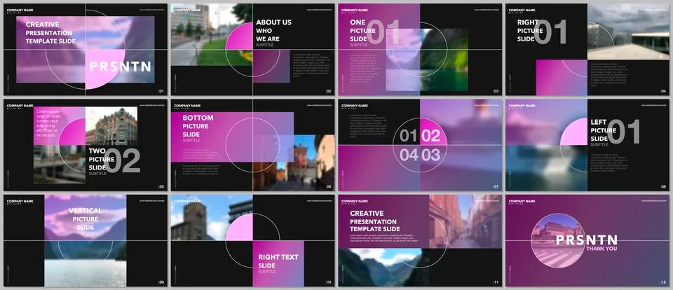 Minimal presentations design, portfolio vector templates with elements on black Stock Illustration