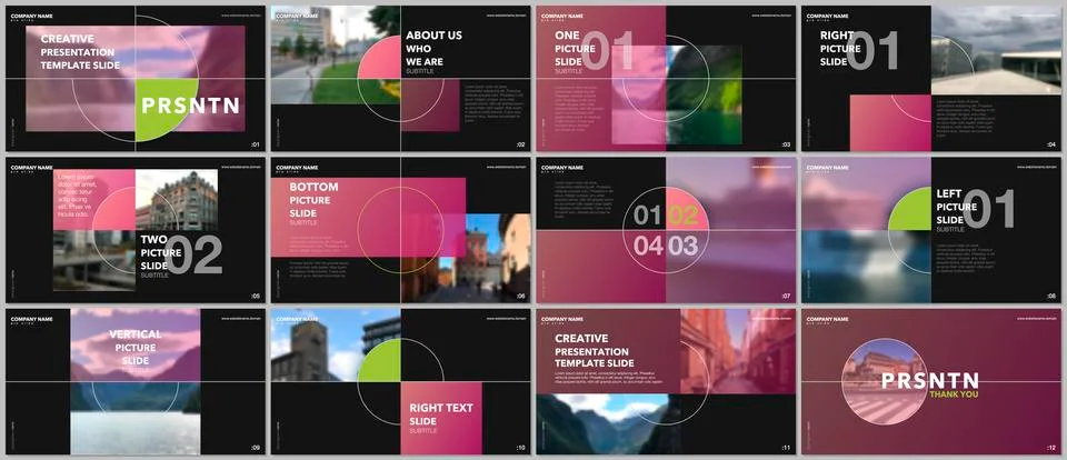 Minimal presentations design, portfolio vector templates with elements on black Stockillustratie