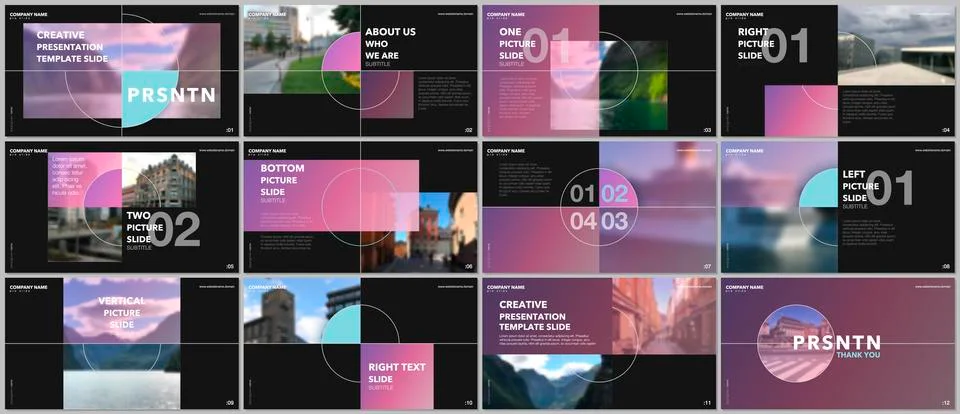 Minimal presentations design, portfolio vector templates with elements on black 스톡 일러스트
