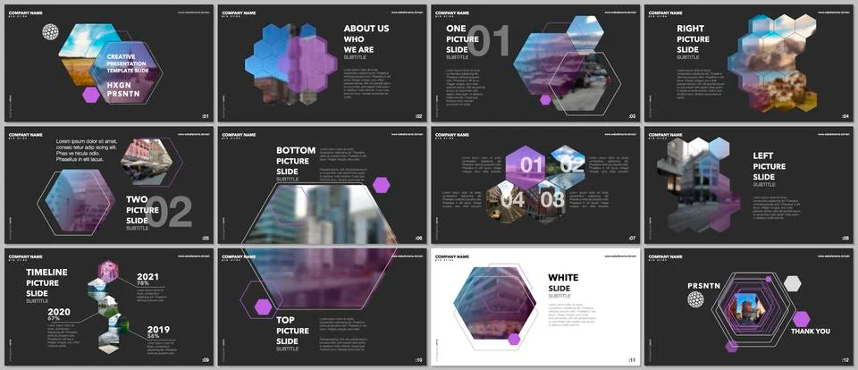 Minimal presentations design, portfolio vector templates with hexagons and Stock Illustration
