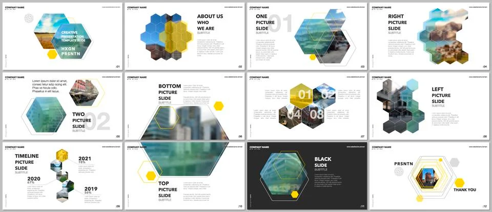 Minimal presentations design, portfolio vector templates with hexagons and Stock Illustration