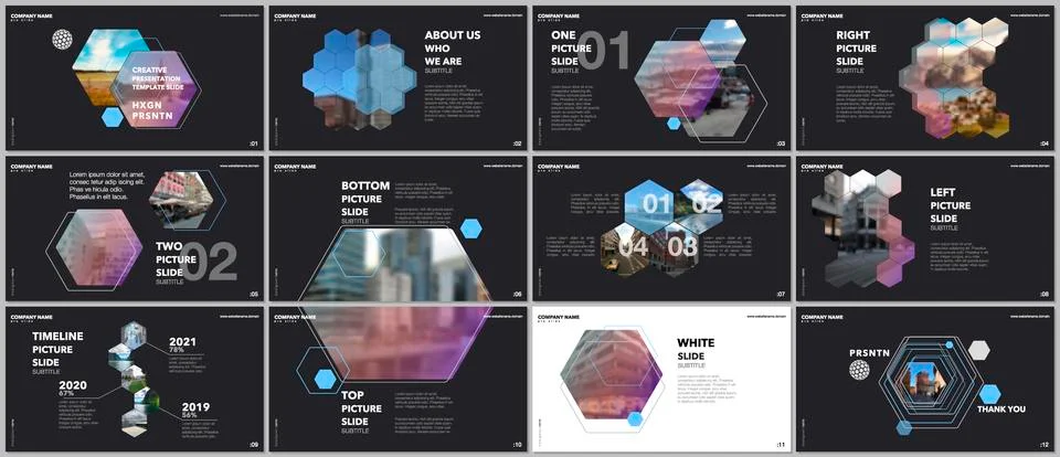 Minimal presentations design, portfolio vector templates with hexagons and Stock Illustration