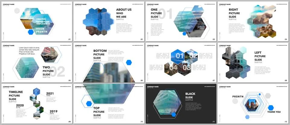 Minimal presentations design, portfolio vector templates with hexagons and Stock Illustration