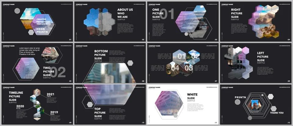 Minimal presentations design, portfolio vector templates with hexagons and Stock Illustration