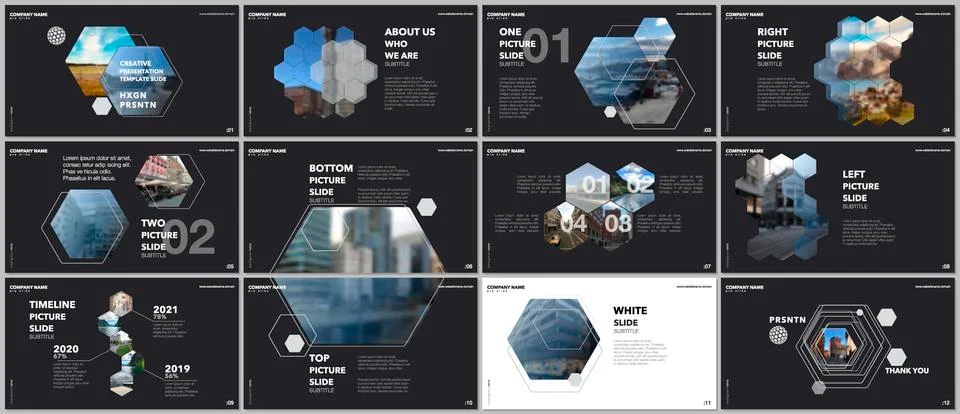 Minimal presentations design, portfolio vector templates with hexagons and Stock Illustration