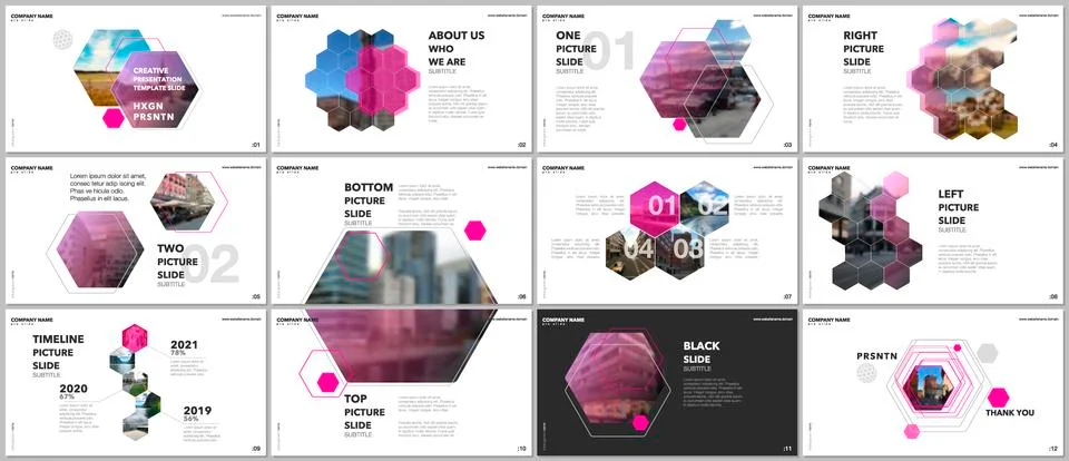 Minimal presentations design, portfolio vector templates with hexagons and Stock Illustration