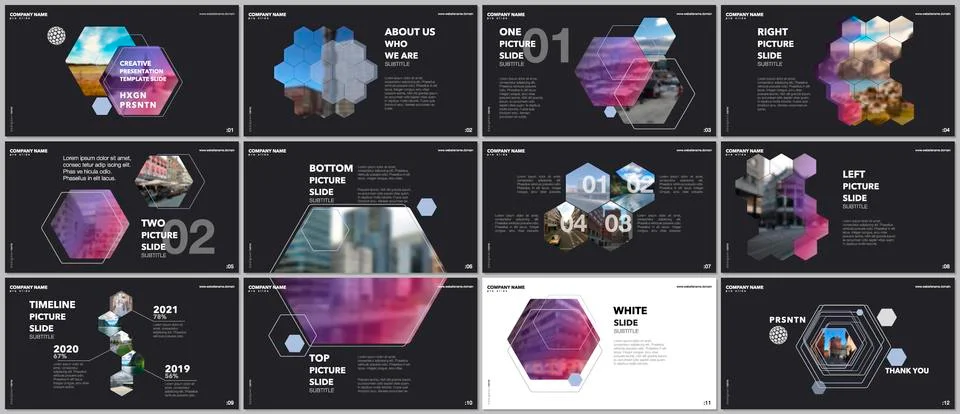 Minimal presentations design, portfolio vector templates with hexagons and Stock Illustration