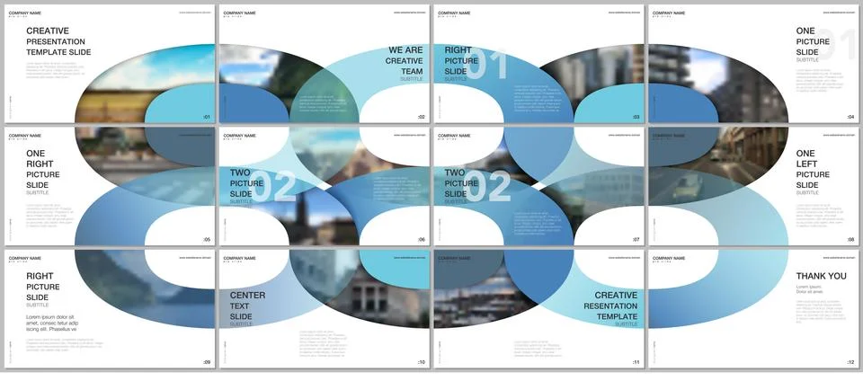 Minimal presentations design, portfolio vector templates with circle elements on Illustrazione stock