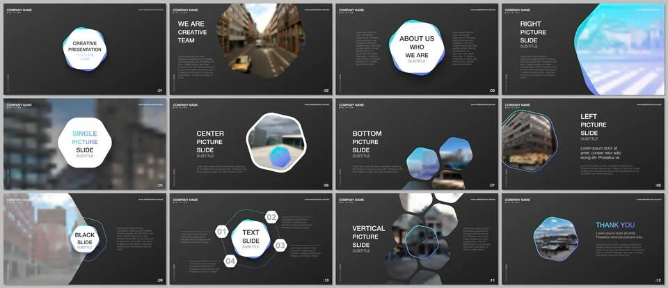 Minimal presentations design, portfolio vector templates with hexagons and Stock Illustration