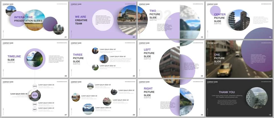 Minimal presentations design, portfolio vector templates with purple colorful Illustrazione stock