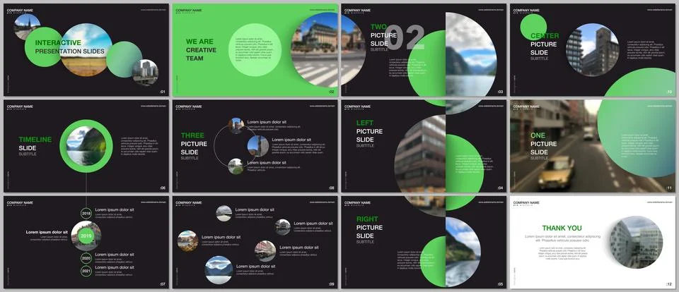 Minimal presentations design, portfolio vector templates with green colorful Stock-Illustration