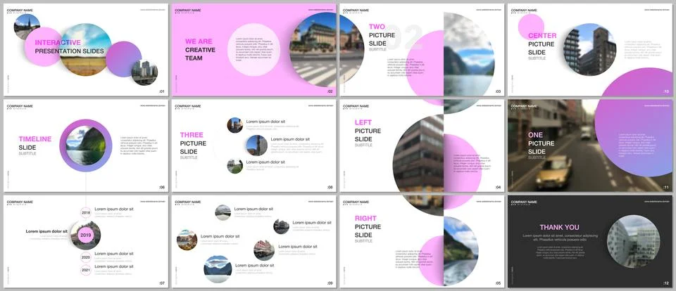 Minimal presentations design, portfolio vector templates with pink colorful Stock Illustration