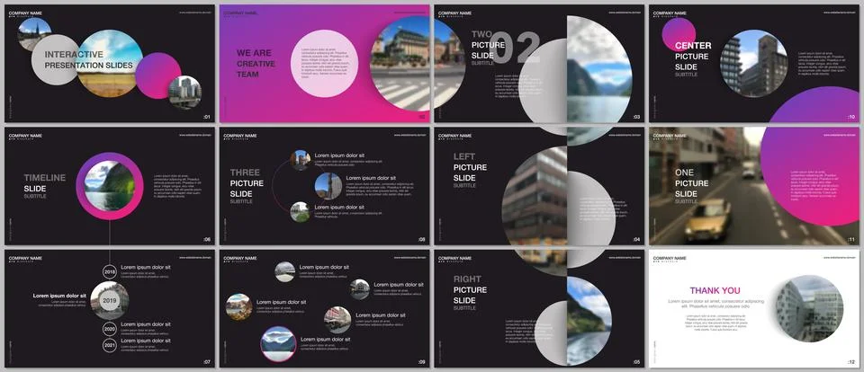 Minimal presentations design, portfolio vector templates with pink colorful Stock Illustration