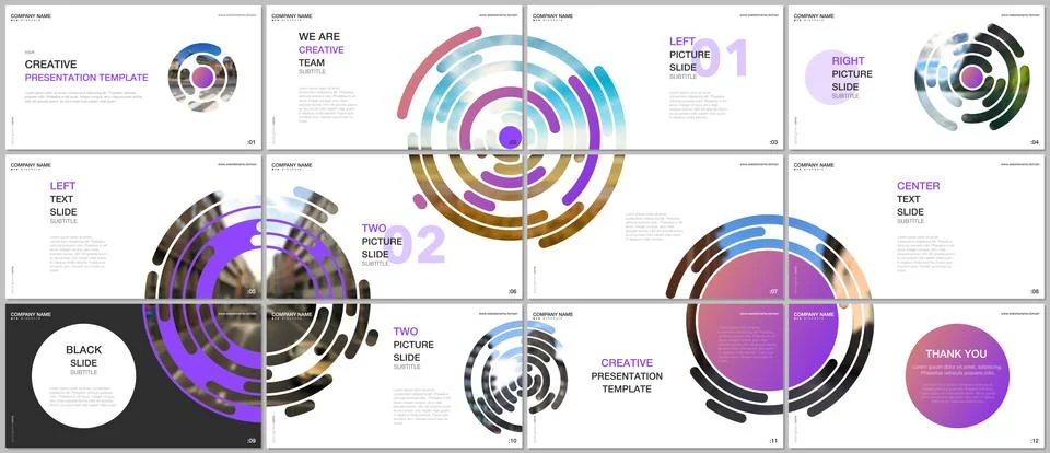 Minimal presentations design, portfolio vector templates with colorful purple Stock Illustration