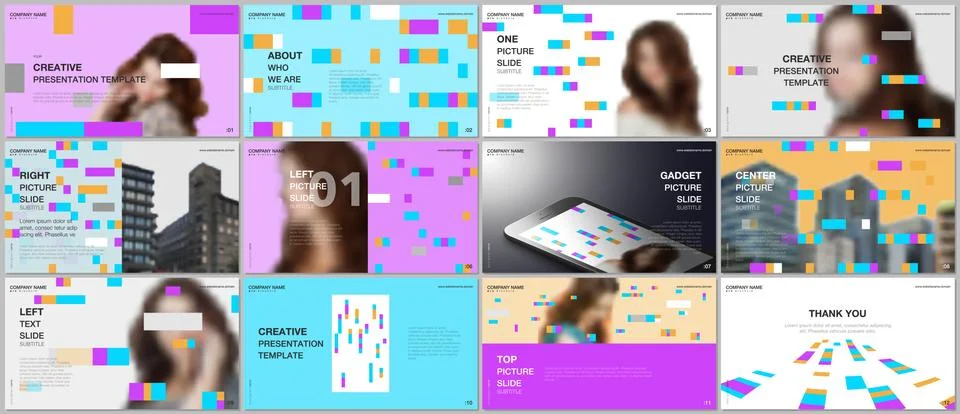 Minimal presentations design, portfolio vector templates with colorful elements 스톡 일러스트