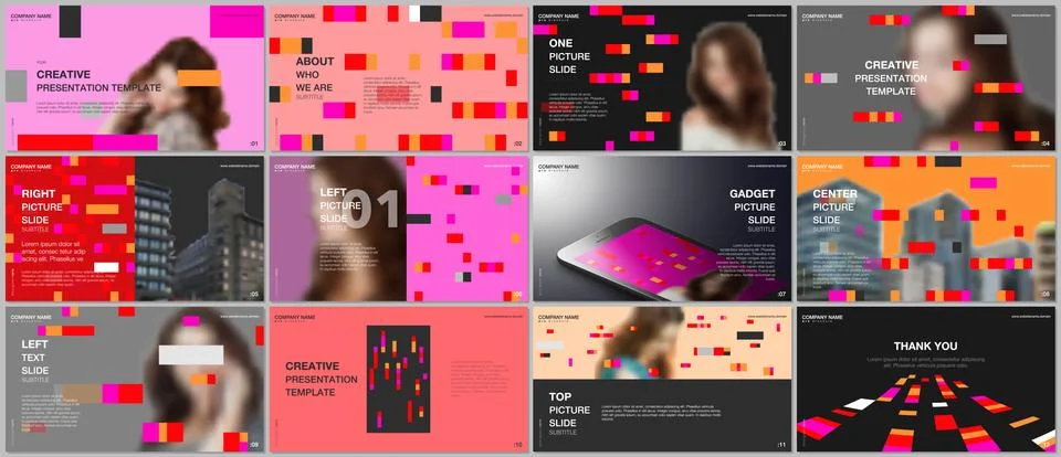 Minimal presentations design, portfolio vector templates with colorful elements Stock Illustration