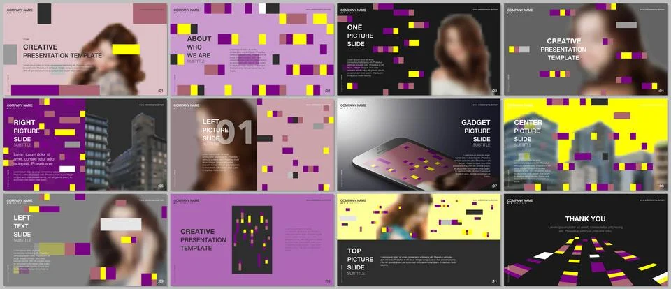 Minimal presentations design, portfolio vector templates with colorful elements Stock Illustration
