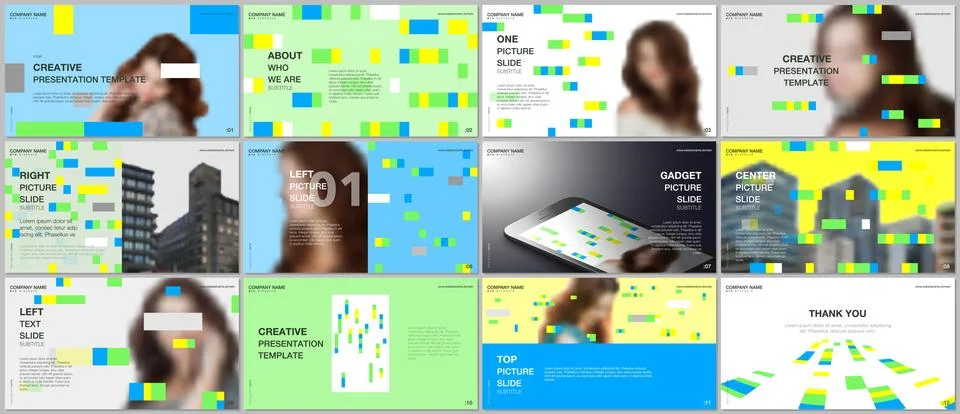 Minimal presentations design, portfolio vector templates with colorful elements Stock Illustration