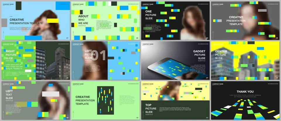 Minimal presentations design, portfolio vector templates with colorful elements Stock Illustration