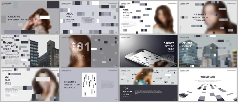 Minimal presentations design, portfolio vector templates with colorful elements Stock Illustration