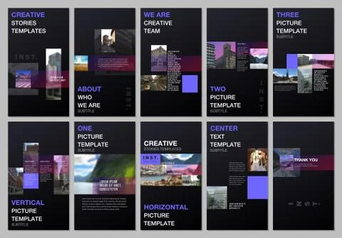 Minimal presentations design, portfolio vector templates with elements on black Stock Illustration