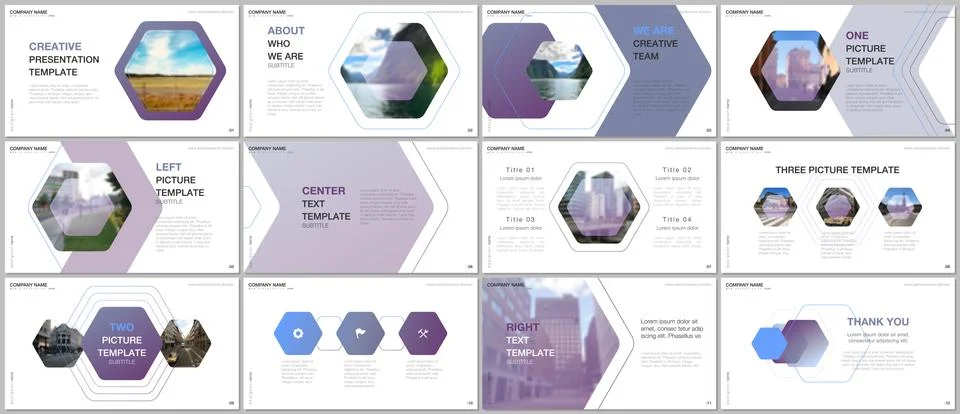 Minimal presentations design, portfolio vector templates with hexagonal design Stock Illustration