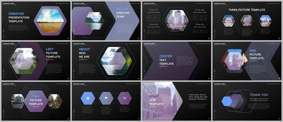 Minimal presentations design, portfolio vector templates with hexagonal design Stock Illustration